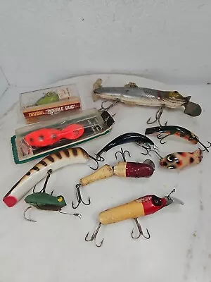 Vintage Grandpa's Tackle Box Wood Fishing Lure Lot Of 10 • $85