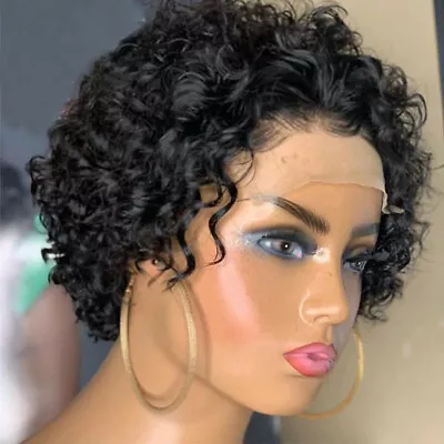 Short Black Deep Wave Lace Front Wig Synthetic Hair Glueless For Black Women Wig • $29.99