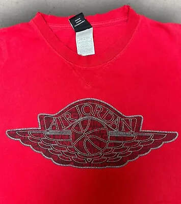 Vintage Y2K Red Air Michael Jordan Graphic T-Shirt Size Large Distressed Faded • $10.75