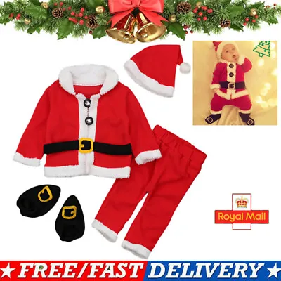 Baby Christmas Costume Santa Claus Fancy Dress Cosplay Outfits Set Boy Girls UK • £8.09