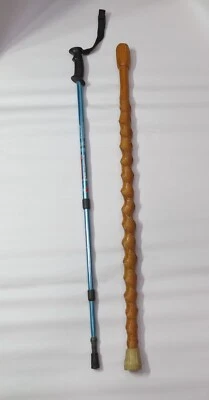 $29.99 • Buy Vintage Walking Cane Stick Wood Hiking Handcrafted/Antishock Lot Of 2