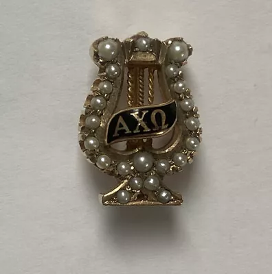 Vintage Alpha Chi Omega Lyre Pin - 10K Yellow Gold With 22 Pearls 1957 • $150