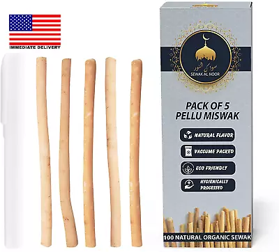 Pack Of 5 Miswak Sticks For Teeth With Holder - Vacuum Sealed Natural Flavored C • $11.87