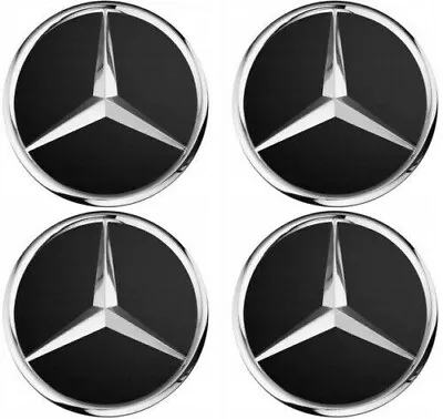 Mercedes Benz Black & Chrome 75MM Wheel Rim Center Hub Caps AMG OEM Upgrade 4PCS • $19.90