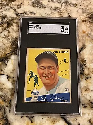 $6888 • Buy 1934 Goudey Lou Gehrig #37 Sgc 3 New Label Centered Hot Iconic Hof Grail Yankees