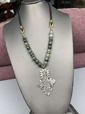 Vintage Necklace South American Tribal Jade Stone Beaded Boho Adjustable • $34.98