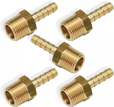 Boeray 5pcs Brass Hose Barb Fittings 1/4 Inch Barb To 3/8 Inch Male NPT Thread • $13.75