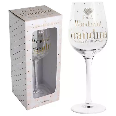 Mad Dots 'You Mean The World To Me' Wine Glass With Diamante Heart - Grandma • £12.20