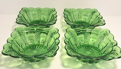 Vintage EAPG 'Florida' Pattern Emerald Green Bowls Set Of 4 US Glass Company • $21.25