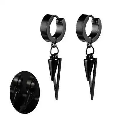 Korean Boys Girls Stainless Steel Pierced Earrings Chain Unisex KPOP BLACK UK • £6.50
