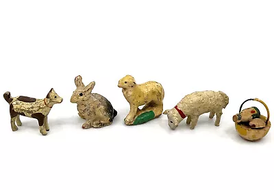 Erzgebirge Super Mini Wooden And Comp Toy Figure X 5 Dog Lamb Rabbit Basket Vtg • $25