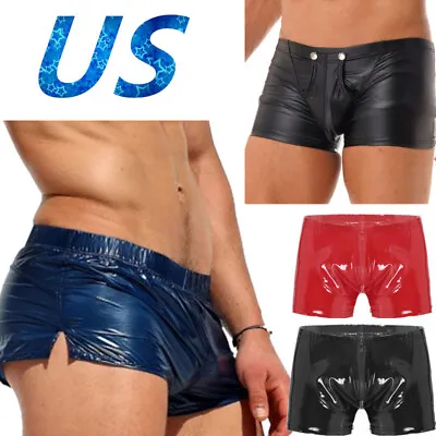 US Men's Wetlook Faux Leather Shorts Bulge Pouch Underpants Hot Pants Underwear  • $9.26