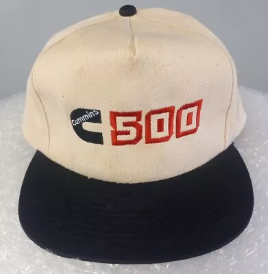 Vintage Cummins 500 Engine Embroidered Snapback Cap Creme Red Black Canvas • $19.99