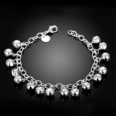 925 Sterling Silver Link Bracelet Jingle Bells Beaded Charm Bracelet Chains • $10.98