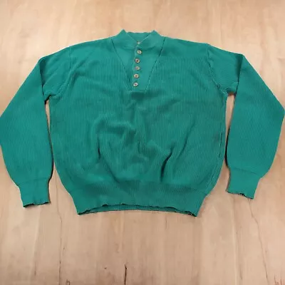 Vtg Usa Made LL BEAN Cotton Henley Sweater MEDIUM TALL Teal 5 Button Fisherman • $29