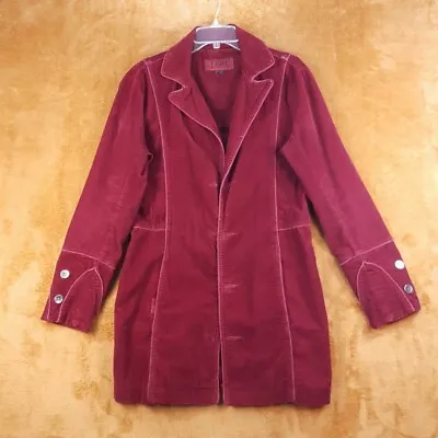 Vintage TRIPP NYC Mens Jacket Small Burgundy Trench Velvet Mid Length Victorian • $58.88