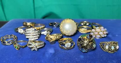 Vintage MCM Costume Ring Lot Avon HGE Faux Pearl Jade Opal Stack Belt Buckle 20p • $14.99