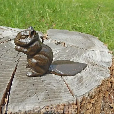 Brown Cast Iron Squirrel Figurine Statue Garden Tree Stump Yard Porch Decor • $22.95
