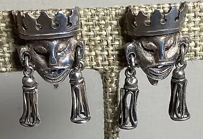 Nice Pair Of Vtg Sterling Silver Screwback Earrings Tribal Mask Mayan Warrior • $26.95