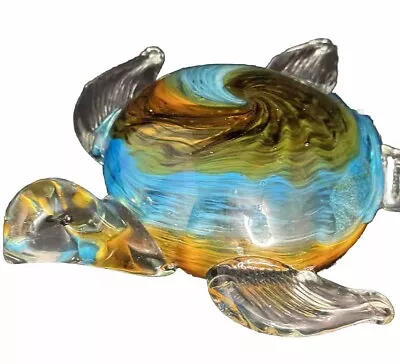 Jumbo Hand Blown Glass Marano Made Italy Turtle Blue  9”HEAVY • $22.99