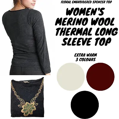 Ladies Merino Wool Blend Long Sleeve Thermal Spencer Top Thermals Underwear • $22