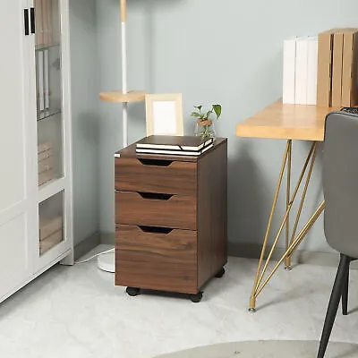 Modern Office Storage Cabinet Under Desk Cabinet With 3 Drawers Brown Wood • $64.79