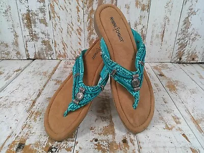 Minnetonka Sandals Women Sz 8 Silverthorne Thong Flip Flop Leather Southwestern • $21.73