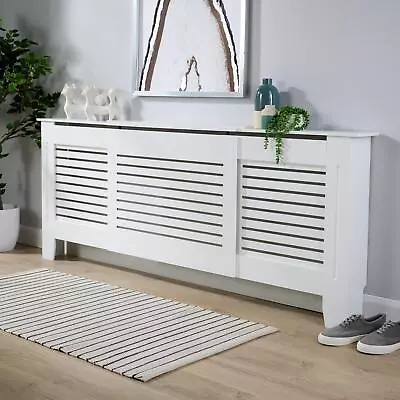 Extending Adjustable White Radiator Cover Wooden MDF Wall Cabinet Slatted Grill • £54.99