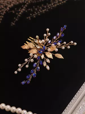 Wedding Accessories Gold Leaf Rhinestone Crystal Pearl Hair Comb Bride Headdress • $18.72