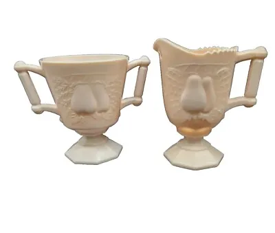 Jeanette Pink Milk Glass Baltimore Pear Footed Open Sugar And Creamer • $15