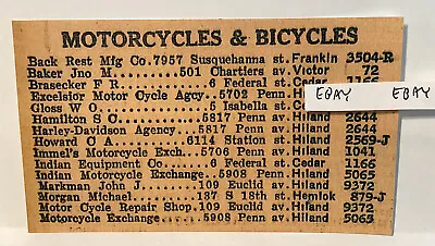 1919 Pittsburgh Motorcycle Bicycle Dealers Harley Indian Excelsior +new Postcard • $9.95