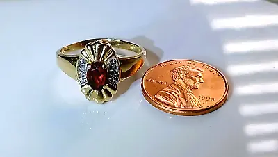 Vintage 14K SolidYellow Gold Garnet Ring With Diamond Accents 3.3g Size 7.25 • $195