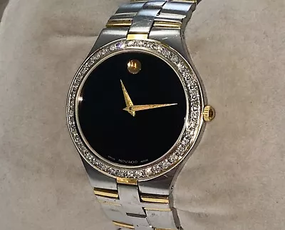 Authentic Movado Juro Two Tone Black Dial Diamond Men's Wristwatch • $375
