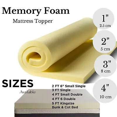 Memory Foam Mattress Topper 1  2  3  4  Depth Orthopaedic Mattress All Sizes • £58.99