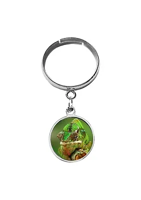 Chameleon Reptile Ref1z1 DOME On A Adjustable Dangle Ring Jewellery Gift • $11.07