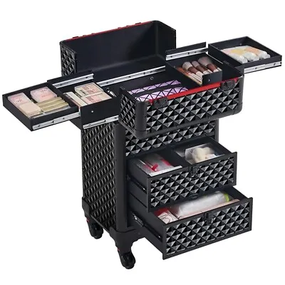 $84.99 • Buy Makeup Train Case Professional Rolling Cosmetic Case With Drawers Travel Trolley