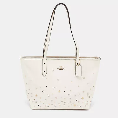 Coach Ivory Leather Stardust Studs City Zip Tote • $115.50