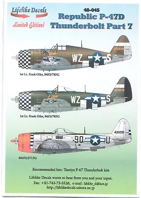 1/48 Lifelike Decals (48-045) Republic P-47D Thunderbolt Part 7 • $14.99