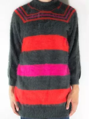 Hand-Knit Red & Pink Striped Sweater -Fluffy Mohair-Mink Dress - We ♡ Offers • $166