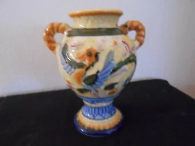 6  Double Handle Moriyama Vase Multicolor Bird Design Made In Japan • $20