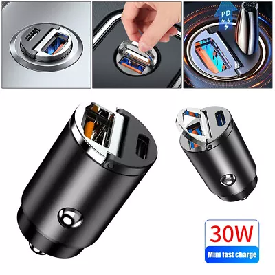 2 Port Mini Stealth Car Adapter Mini Pull Ring Car Charger USB Fast Charge PD+QC • $11.98