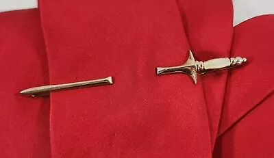 Vintage Swank Sword Knife Mother Of Pearl Color Handle Tie Clip Clasp Gold Tone • $10