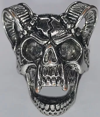 Men’s VTG Baphomet Demon Skull Horns Gothic Biker 18g SZ 8 Ring • $89.95