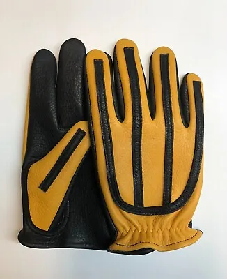 Black/Yellow Deerskin Motorcycle Leather Gloves Made In USA • $84.99