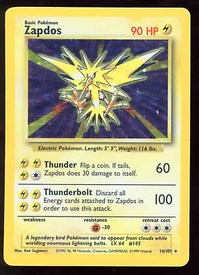 Zapdos Base Set 16/102 Holo Unlimited Holo Rare Pokemon Card WOTC • $17.99