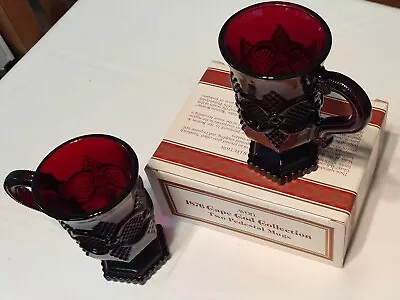 2 FOOTED CUPS/MUGS AVON CAPE COD RUBY RED COLLECTION In Original Box • $6