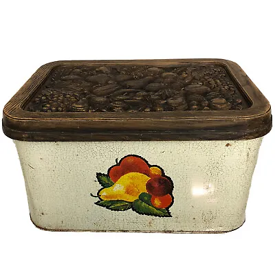 $21.07 • Buy Fruit Harvest Cheinco Housewares Tin Bread Box Faux Wood Lid Burlington NJ USA