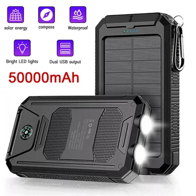 $26.92 • Buy 50000mah Solar Power Portable External Battery Bank USB Phone Charger With 2 LED