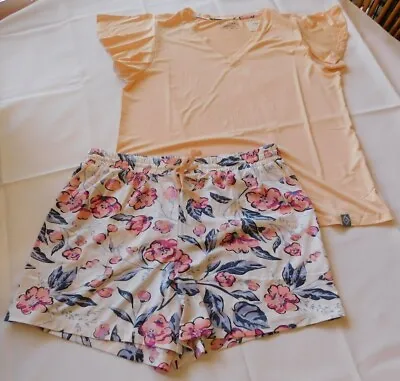 Vera Bradley Women's Ladies Pajama V Tee W/ Short Set Hummingbird Blooms Size L  • $33.79