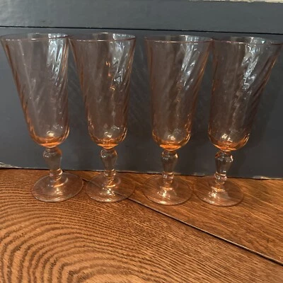 $30 • Buy Vintage Pink Swirl Rosaline Arcoroc France Glass Champagne Flutes Set Of 4
